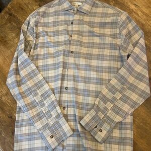 Peter Millar Casual Plaid Shirt - Light Blue and Cream